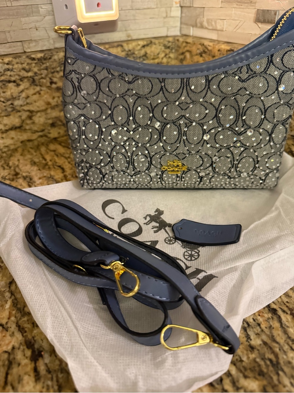 Coach Blue Signature Crystal Crossbody Bag with Gold Hardware
